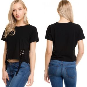 Short Sleeve Top With Lace Up Detail